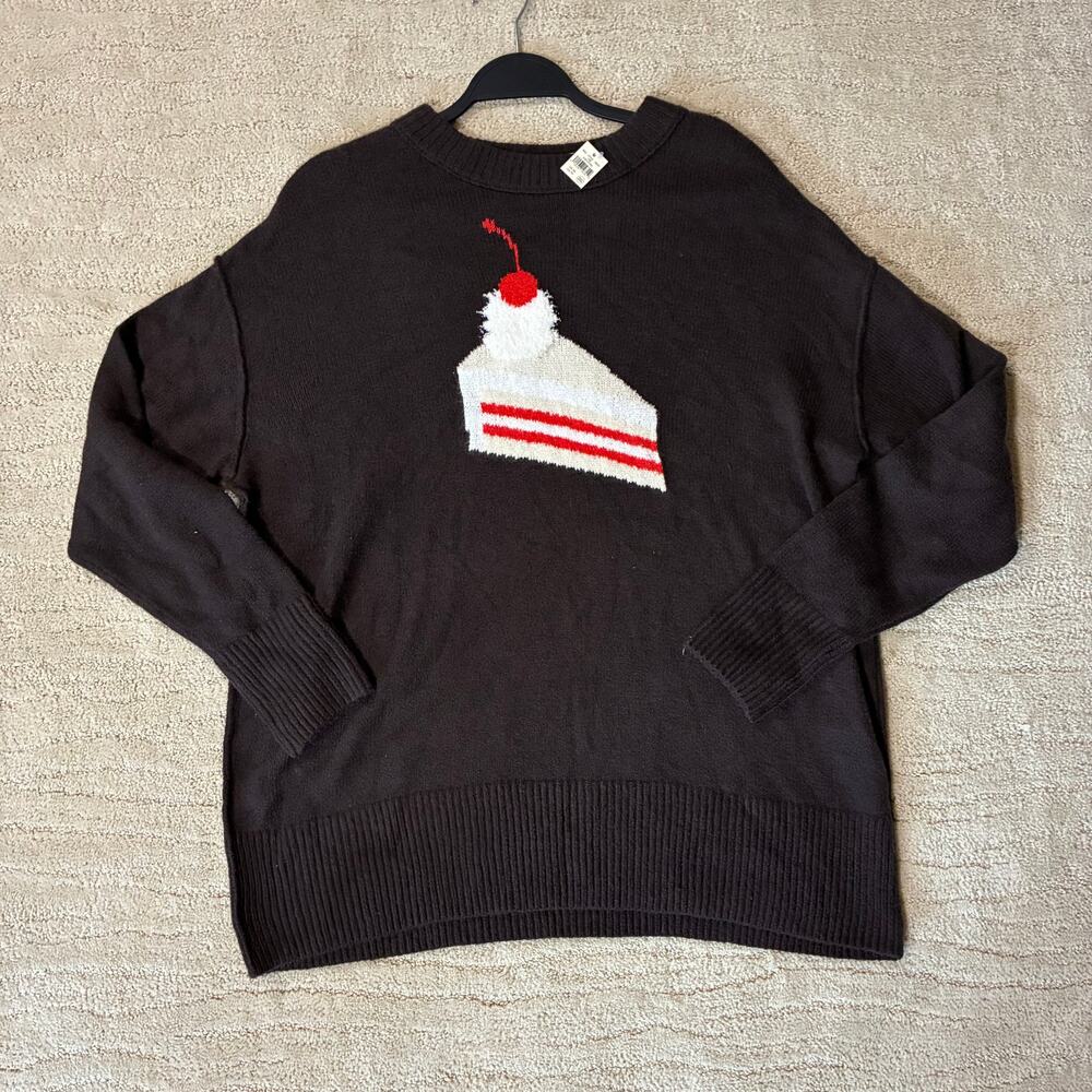 Aerie NWT Women XS Chocolate Brown Soft Knit Cake Oversized Sweater Whimsical